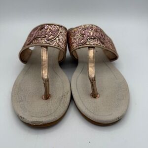 Juicy Couture Glitter Thong Sandals Rose Gold Crown Buckle‎ Size 5 Y2K